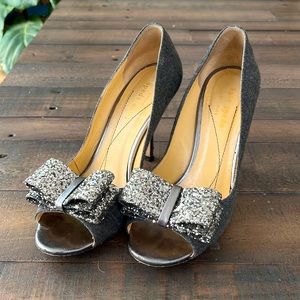 Kate Spade silver glitter bow heels 5.5